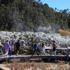 a group of people around a track